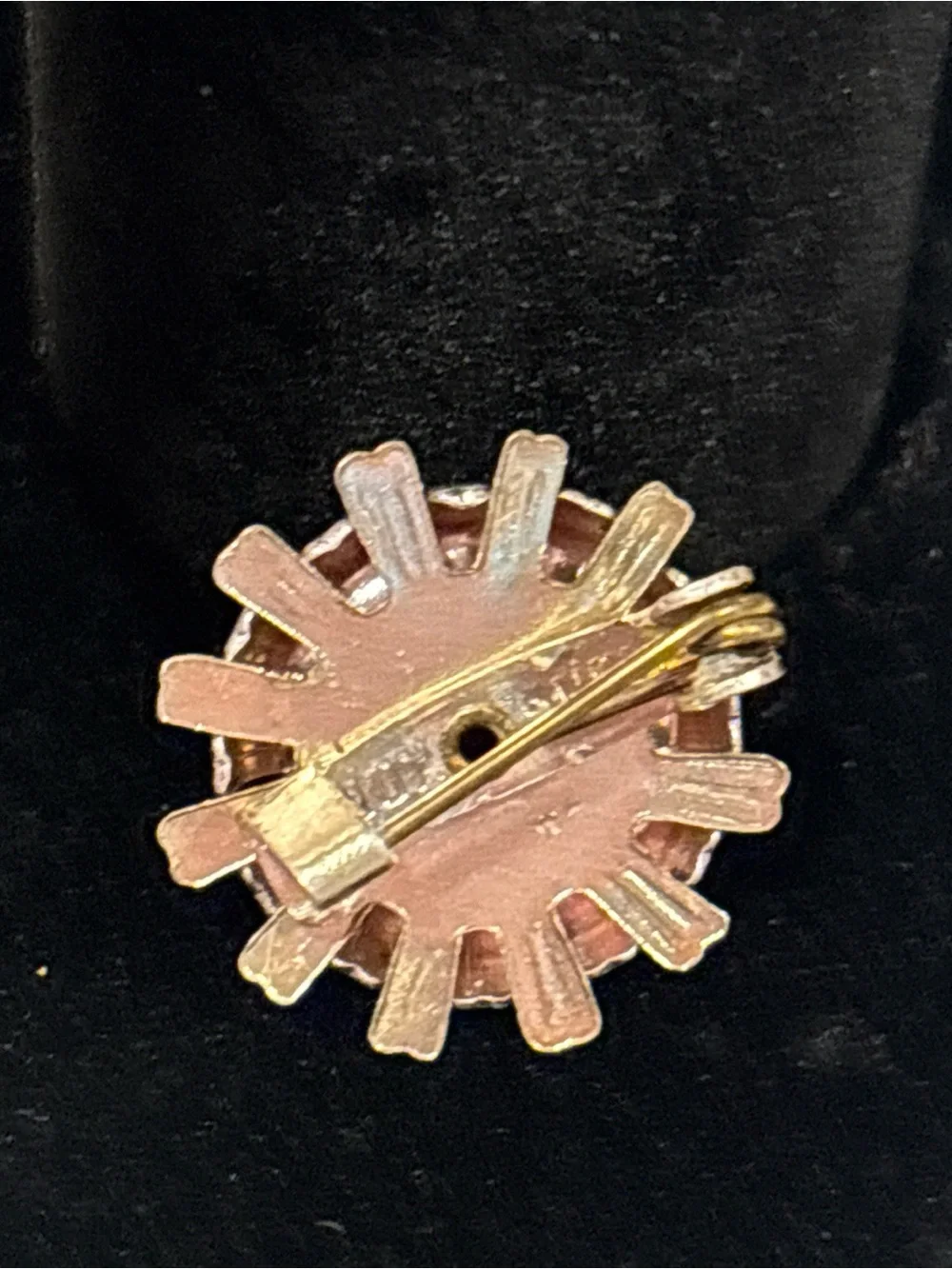 Vtg‎ 1950s Sunburst Brooch Pink Rhinestone Mid-Century Starburst Pin Hong Kong